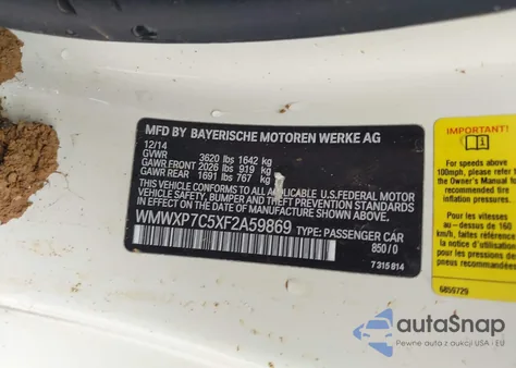 2015 Mini Cooper S from USA, damaged, VIN WMWXP7C5XF2A59869